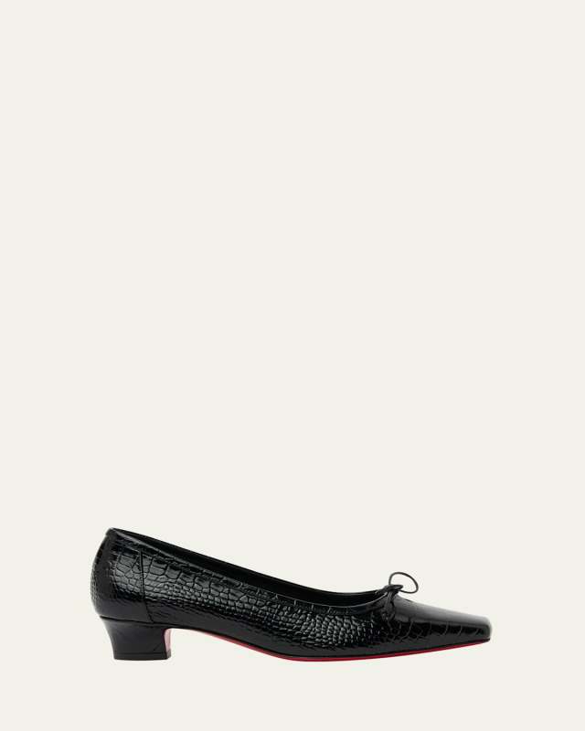Promessina Croc-Embossed Leather Red Sole Ballerina Pumps